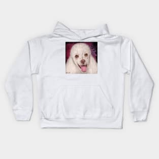 Painting of a White Mini Poodle Smiling Kids Hoodie